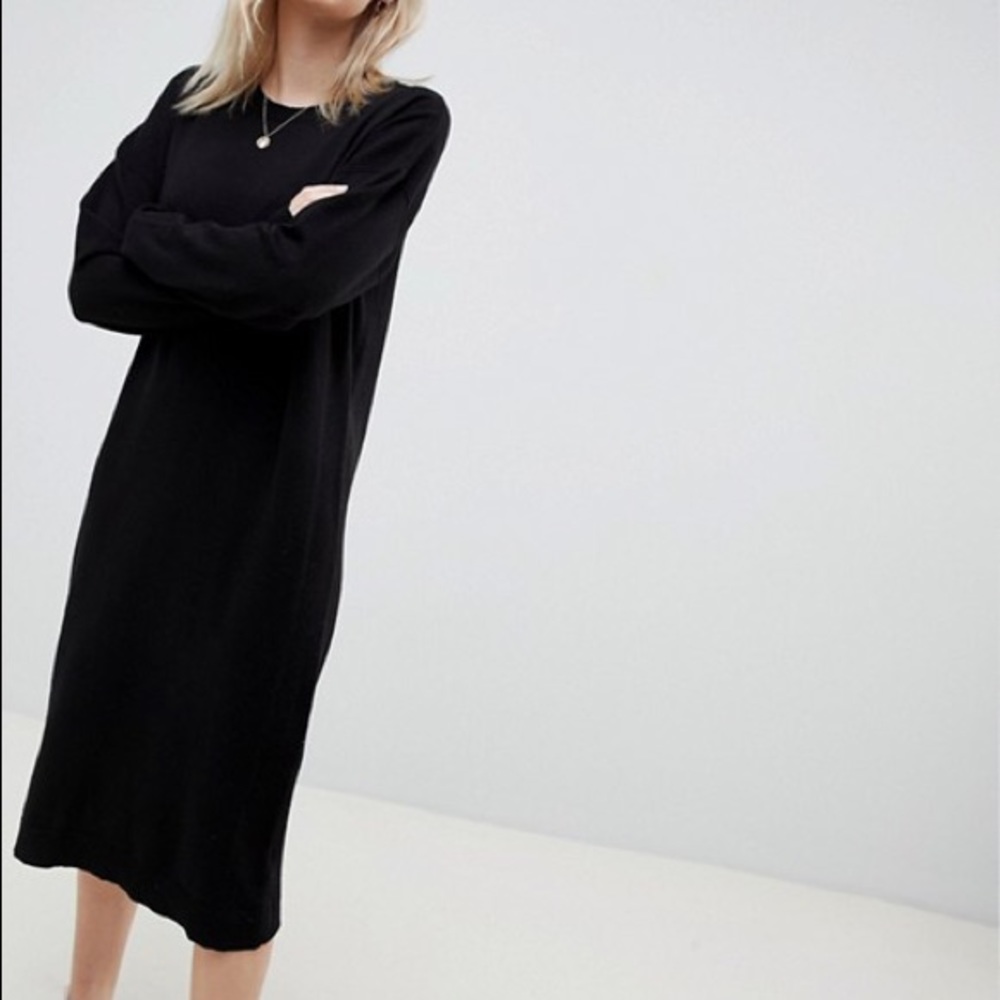 ASOS Sweater Dress Midi Fine Knit Black Sz 2